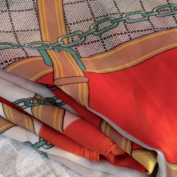 Oversized silk feel scarf/wrap. Chains and belts pattern. 34” by 72”. - Picture 5 of 5